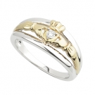 Claddagh Ring .Silver Gold &amp; diamond