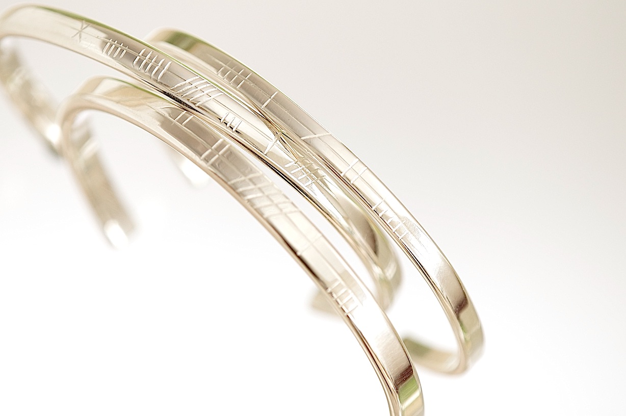 3 New Ogham personalized bangles,D-Shaped and flat- Shaped with round edges