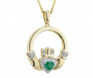 Diamond &amp; Emerald Claddagh Pendant