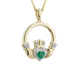 Diamond & Emerald Claddagh Pendant