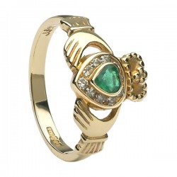 Diamond & Emerald Claddagh Ring