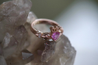 PINK SAPPHIRE CLADDAGH RING .